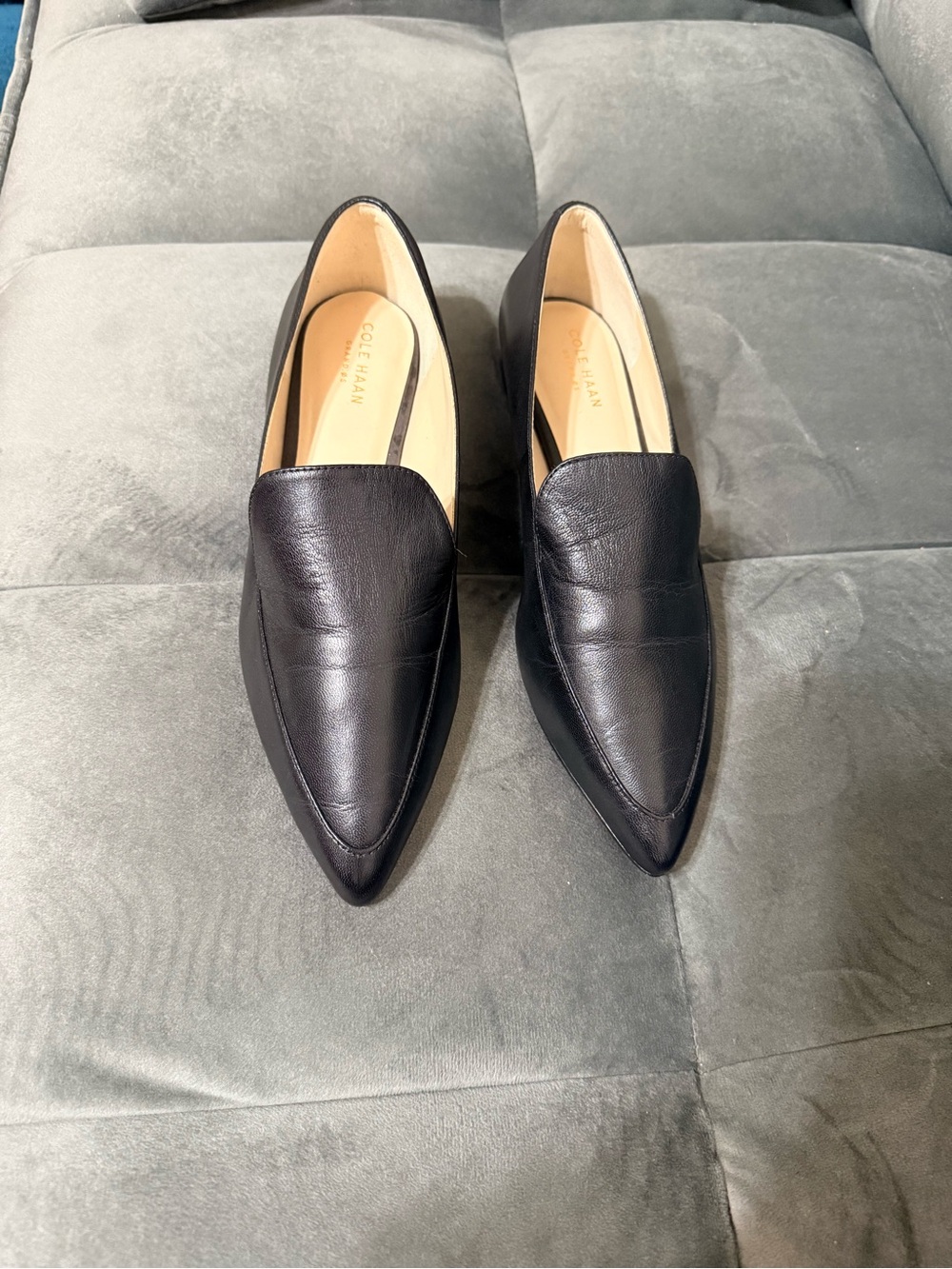 Cole Haan Black Pointed Leather Slip-On Loafers - Picture 4 of 12